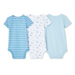 GEORGE 3PACK BODYSUIT AM SHORT SLEEVED WHITE/BLUE/GREY 6-9