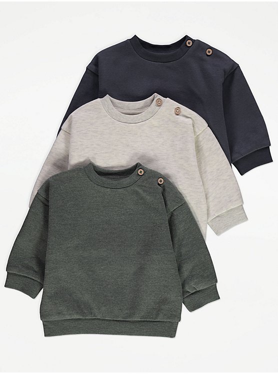 George Button Shoulder Sweatshirts 3 Pack 6-9