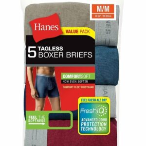 Hanes Men's Tagless Boxer Briefs Assorted Colors, 6 Pack Size-M