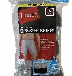 Hanes Value Pack Men's Size S Tagless Boxer Briefs 6 Pack Soft & Breathable