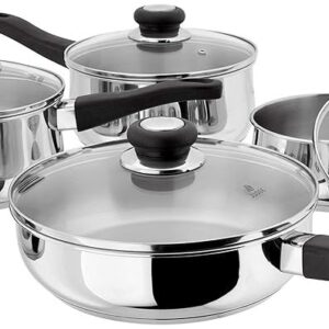 Judge Vista JJC2A Stainless Steel Set of Pans, 5-Piece Set, 24cm Saute Pan, 16/18/20cm Saucepans with Lids, 14cm Milk Pan, Induction Ready
