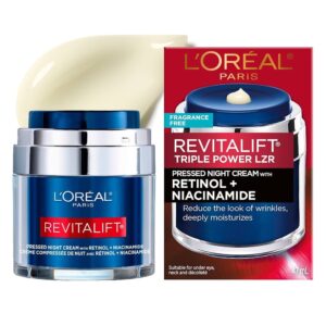 L'Oreal Paris Revitalift Pressed Night Cream with Retinol, Niacinamide, Visibly Reduce Wrinkles, Hydrate for Face, Under Eye, Neck, Chest,
