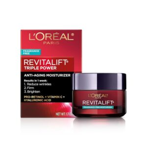 L'Oreal Paris Revitalift Triple Power Anti-Aging Face Moisturizer, Pro Retinol, Hyaluronic Acid & Vitamin C, Reduce Wrinkles 1.7 Oz