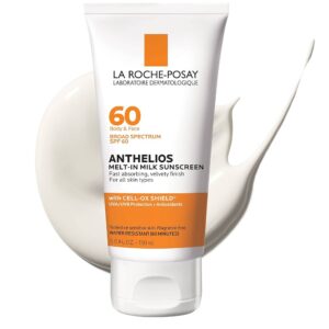 La Roche-Posay Anthelios Melt-In Milk Sunscreen SPF 60, Sunscreen For Body & Face, Broad Spectrum SPF + Antioxidants, Oil Free, Lightweight & Fast Absorbing, Oxybenzo 150ML