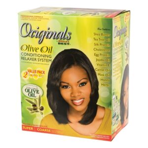 Originals By Africa's Best Olive Oil Conditioning Relaxer System 2-Pack, Helps Repair, Rebuild and Restore Your Hair's Elasticity and Softens & Shines, Designed for Coarse Hair Textures- SUPPER