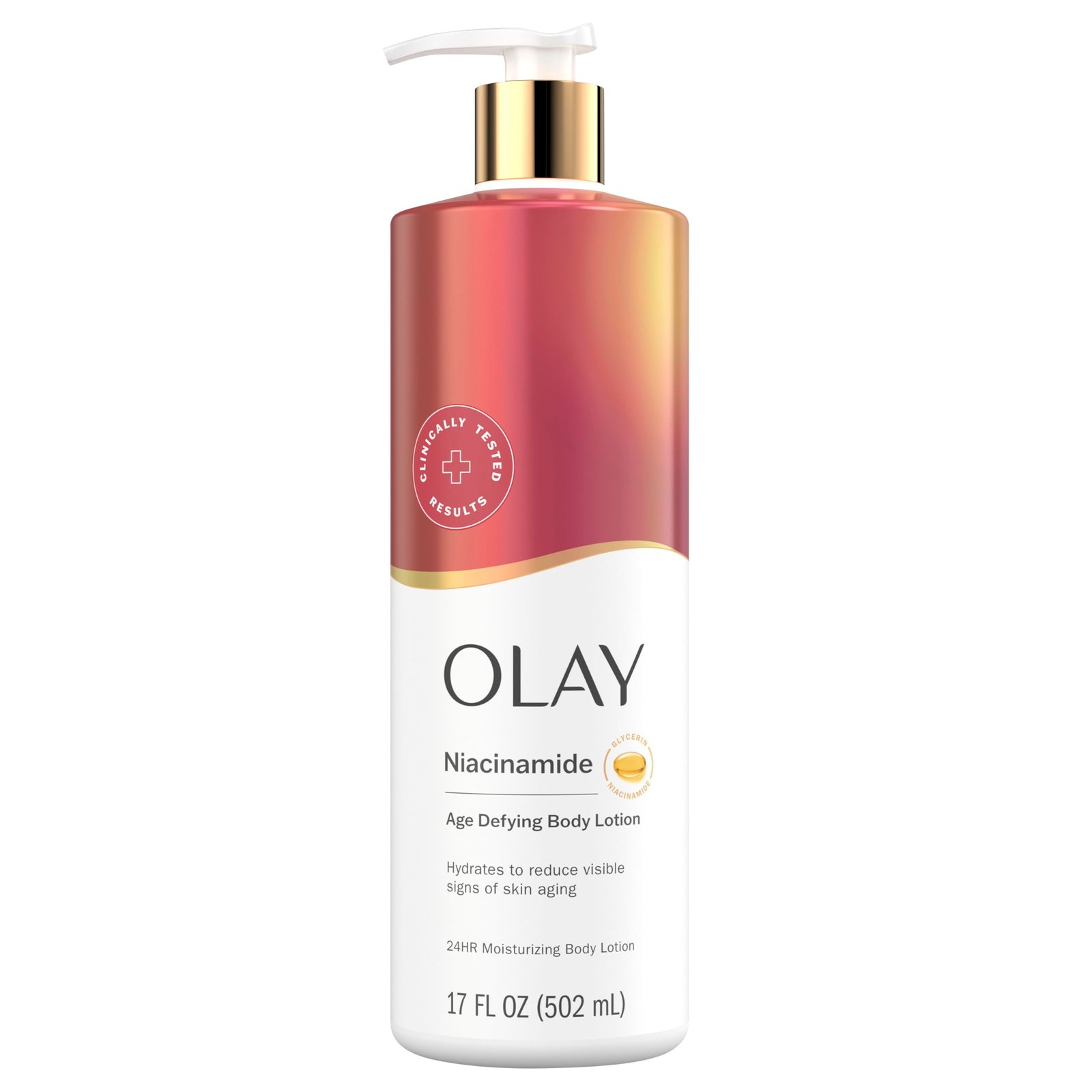 Olay Body Lotion Age Defying & Hydrating for Women with Niacinamide, 24hr Moisturizing, Vitamin E & Vitamin B3 Complex, Fast Absorbing Formula, 17 fl oz