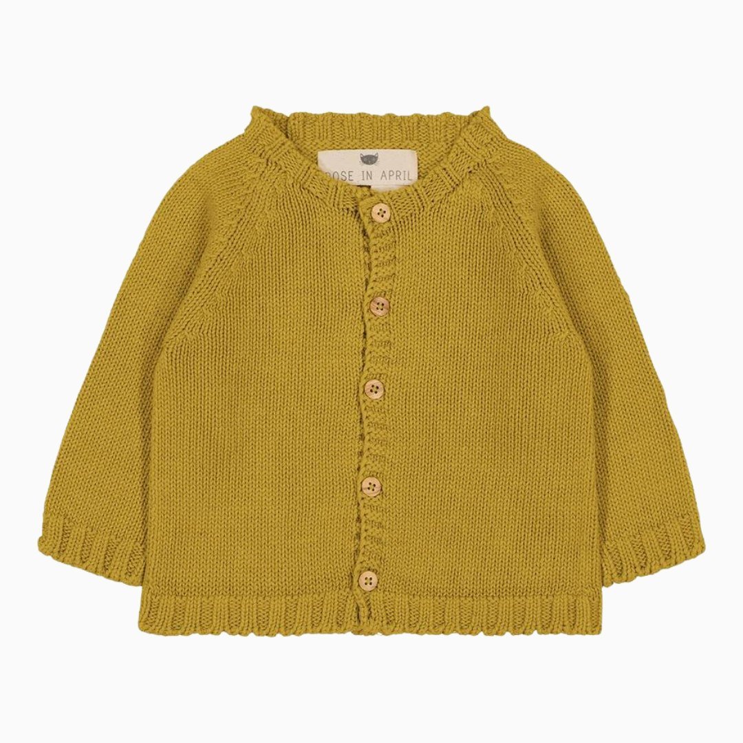honey grown baby Mustard Organic Cotton Knit Cardigan 3-6
